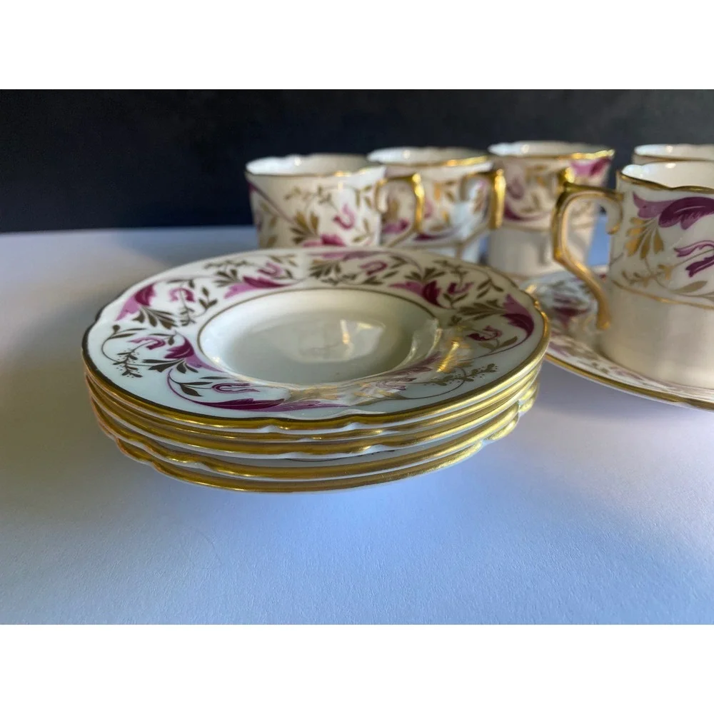 Vintage Royal Crown‎ Derby Princess Pattern 22K Espresso Cup and Saucer Set of 6